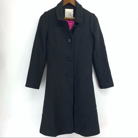 Kate Spade Wool Tiera Coat Black Pink 2 - Picture 1 of 8